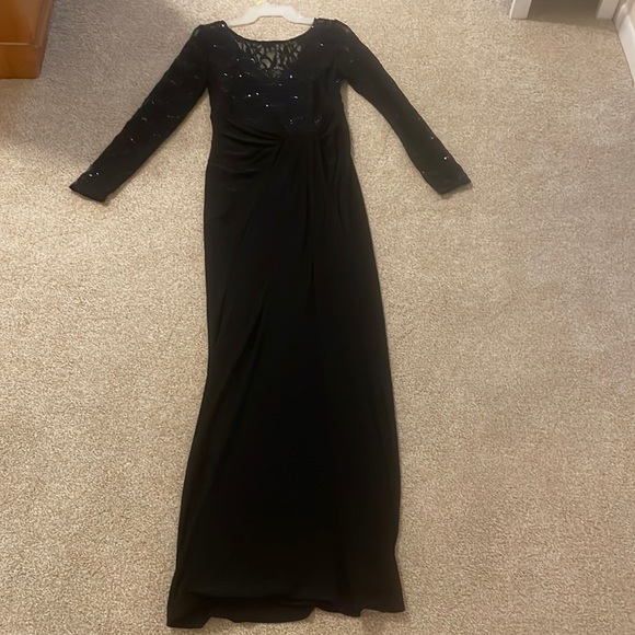 knee length dresses for ladies Faux-Wrap Long Sequin Formal Dress with Long Sleeves Lapis Blue / Medium main image 1